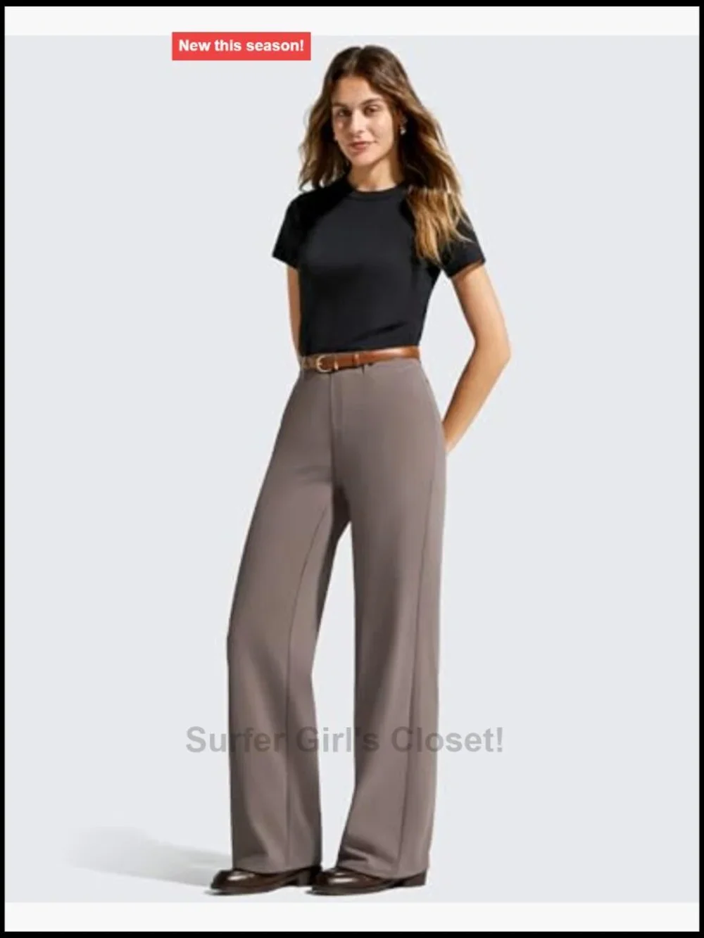 Wide Leg Dress Pants Pull On Stretchy High Waisted Casual Trousers with Pockets
